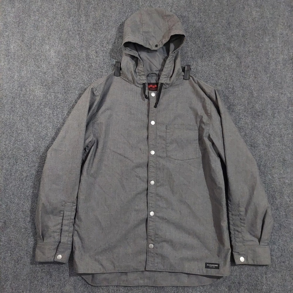 Foursquare Jacket Mens Large Gray Hooded Lined Snap Windbreaker Outdoor Casual‎